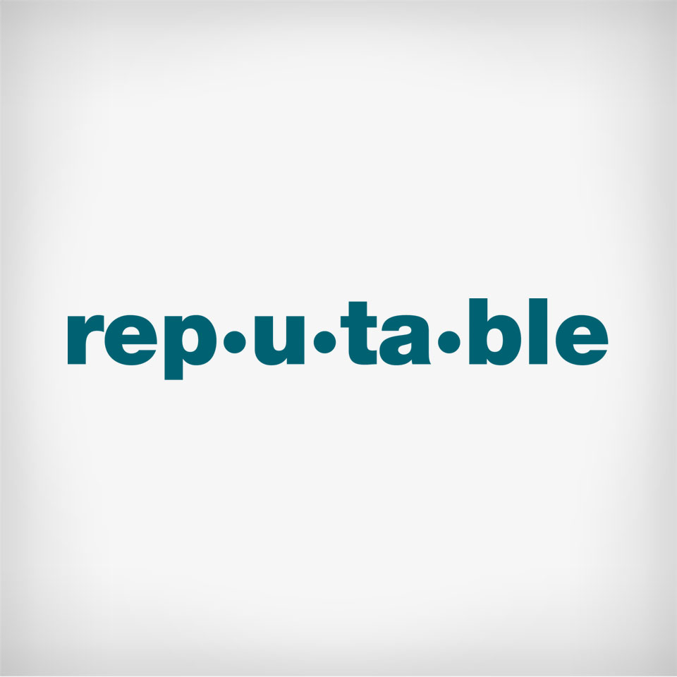 A business logo for a corporate staffing service agency using the word definition for 'reputable' as the brand identifier.