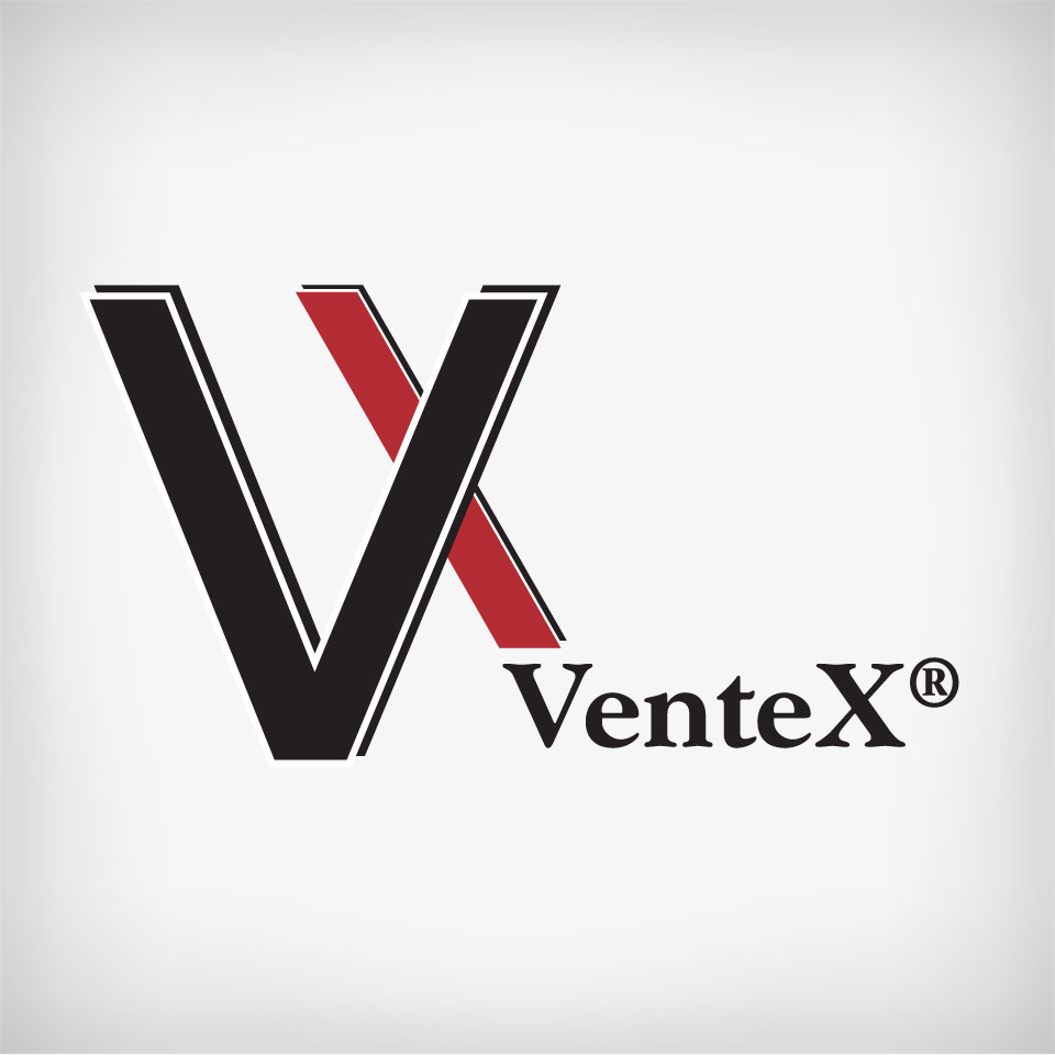 A 2-color logo combining the 'V' and the 'X' from the brand name VenteX.